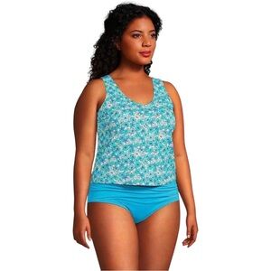 Lands' End Blue Floral Chlorine Resistant Tugless One Piece Swimsuit NWT